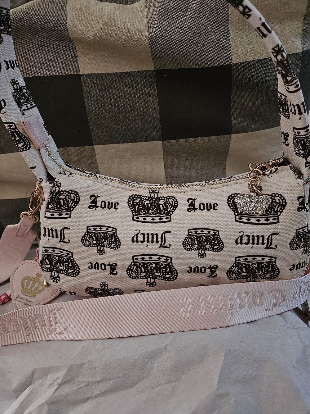 Juicy Couture Cream and Black Crown Print Shoulder Bag /Cross Body Bag🩷🖤 - Picture 3 of 8